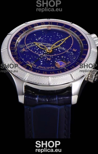 Patek Philippe 6102R Grand Compilations Handwind Swiss Replica Watch - Rugged Bezel Blue Dial