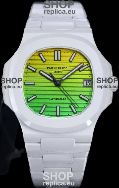 Patek Philippe Nautilus 5711 AET Remould White Ceramic Edition Gradient Yellow/Green Dial Swiss Replica Watch