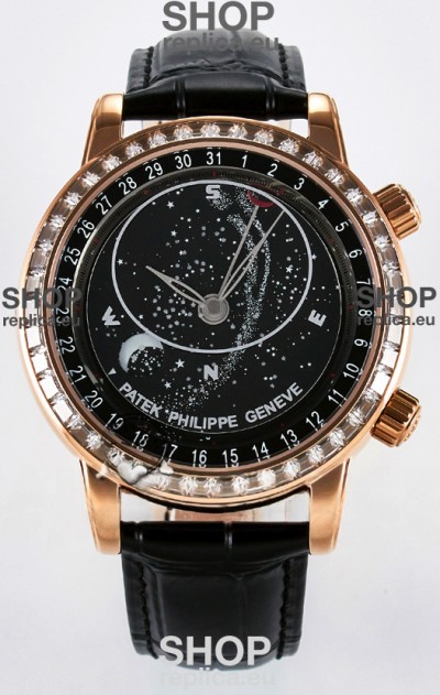 Patek Philippe 6104R Grand Complications Superclone Watch in Rose Gold - Diamonds Bezel 
