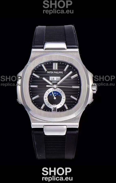 Patek Philippe Nautilus 5726A 1:1 Mirror Swiss Watch Black Dial Rubber Strap 