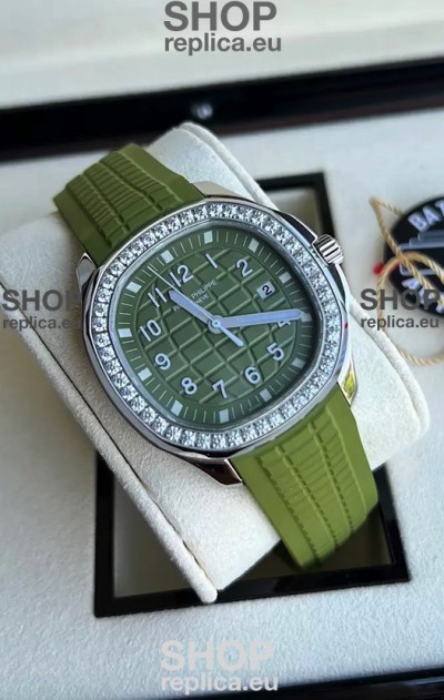 Patek Philippe Aquanaut 5267 Swiss Replica Green Dial in Stainless Steel Diamonds Bezel 38.5MM