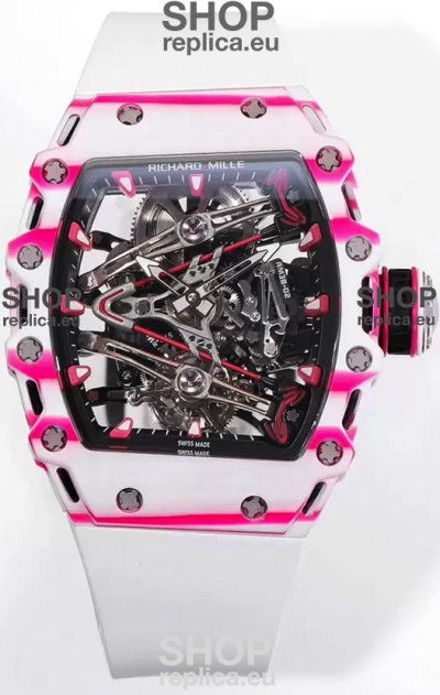 Richard Mille RM38-02 White/Pink Carbon Bubba Watson White Rubber Tourbillon Movement 1:1 Mirror Replica
