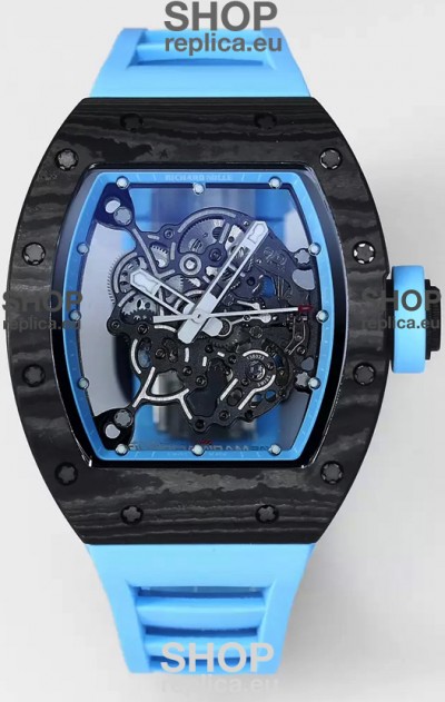 Richard Mille RM055 Black Carbon Casing Blue Rubber 1:1 Superclone Genuine Tourbillon Watch 