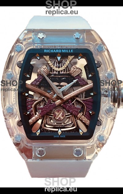 Richard Mille RM047 Samurai Genuine Tourbillon Watch White Strap in Sapphires Casing