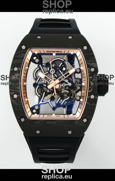 Richard Mille RM055 Black Carbon Casing Gold Rims 1:1 Superclone Genuine Tourbillon Watch 