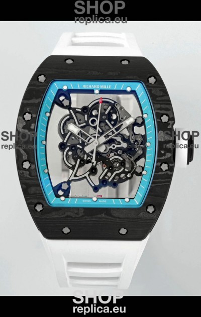 Richard Mille RM055 Black Carbon Casing Blue Rims 1:1 Superclone Genuine Tourbillon Watch 