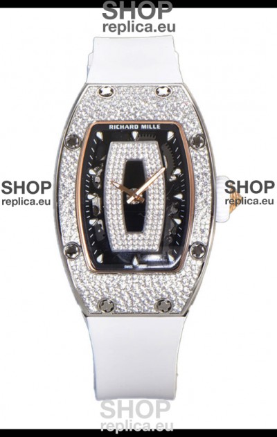 Richard Mille RM007 Diamonds Paved White Strap 904L Steel Superclone Swiss Watch