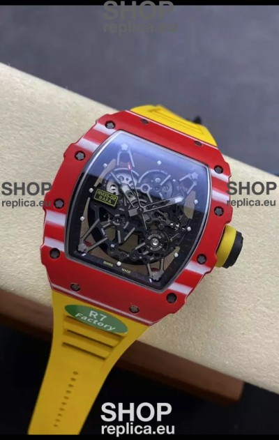 Richard Mille RM35-02 Rafael Nadal Red Carbon Yellow Strap with Genuine Tourbillon Super Clone Watch