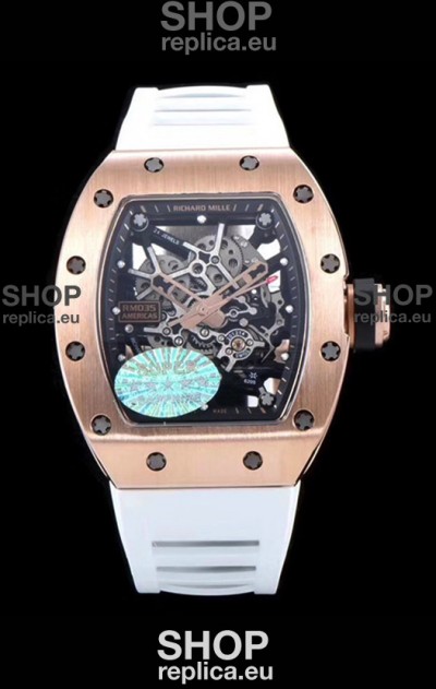 Richard Mille RM035 AMERICAS 18K Rose Gold Replica Watch in White Strap