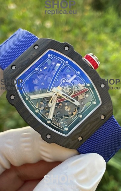 Richard Mille Super Clone RM67-02 Sebastien Ogier Black Carbon TPT 37 Grams Watch Blue Strap 