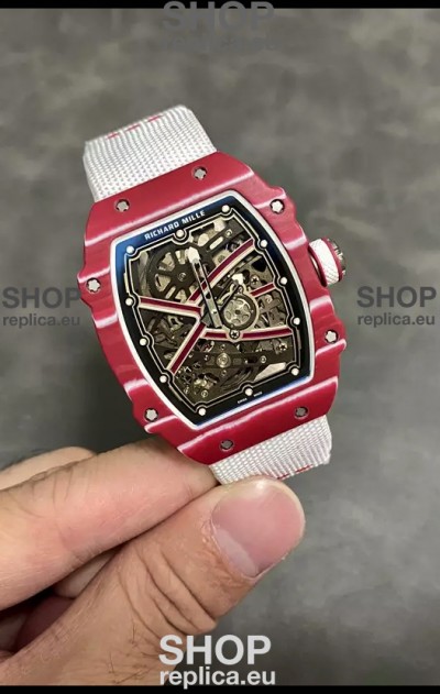 Richard Mille Super Clone RM67-02 Mutaz Barshim Red Carbon TPT 37 Grams Watch White Strap