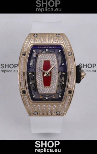 Richard Mille Super Clone RM07-01 Diamonds Paved 904L Rose Gold Casing Automatic Replica Watch