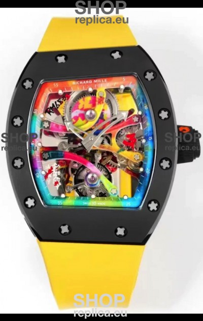 Richard Mille Super Clone RM68-01 Black Ceramic Casing Yellow Strap Tourbillon Swiss Replica