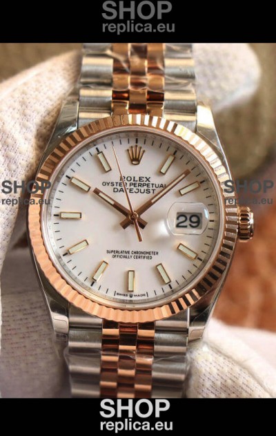 Rolex Datejust 36MM Cal.3135 Movement Swiss Replica Watch in 904L Steel Two Tone Casing White Dial