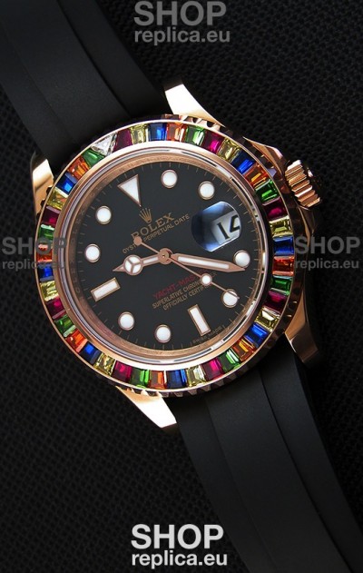 Rolex Yachtmaster 116695 Everose Gold Diamonds Cal.3135 Swiss 1:1 Ultimate 904L Steel Watch