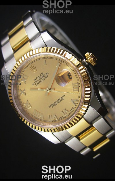 Rolex Datejust Replica Japanese Watch - Two Tone Plating with Gold Dial in 36MM Casing