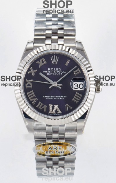 Rolex Super Clone Datejust ETA 2688 Movement 31MM Stainless Steel Purple Roman Dial Watch 