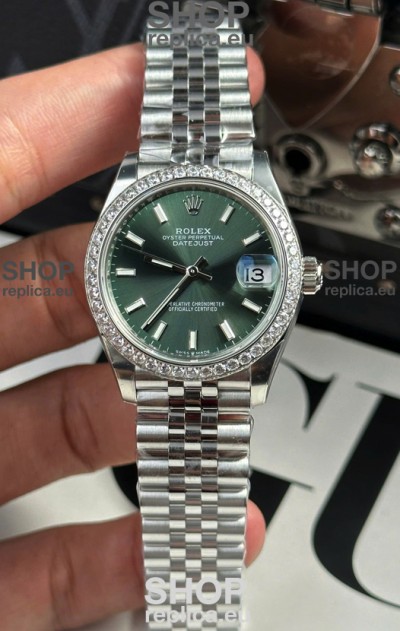 Rolex Super Clone Datejust ETA 2688 Movement 31MM Stainless Steel Case Green Dial Watch
