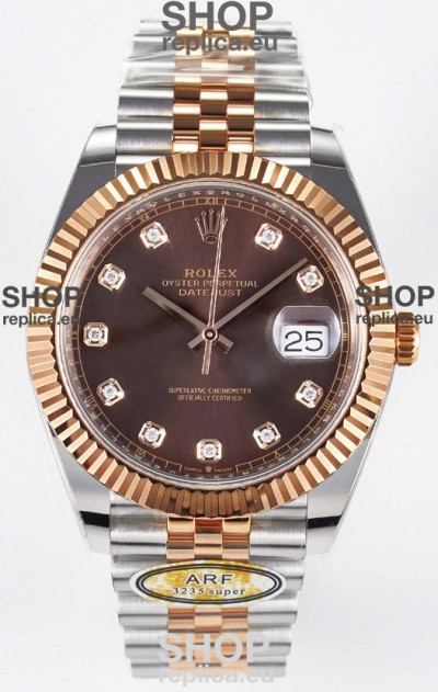 Rolex Super Clone Datejust ETA 3235 Movement 41MM Two Tone Rose Gold Plating Brown Dial Watch
