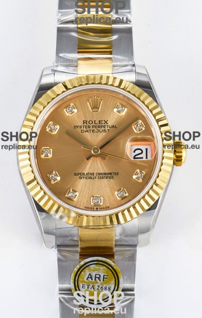 Rolex Super Clone Datejust ETA 2688 Movement 31MM Two Tone Yellow Gold Swiss Gold Dial