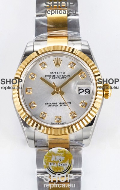 Rolex Super Clone Datejust ETA 2688 Movement 31MM Two Tone Yellow Gold Swiss Silver Dial