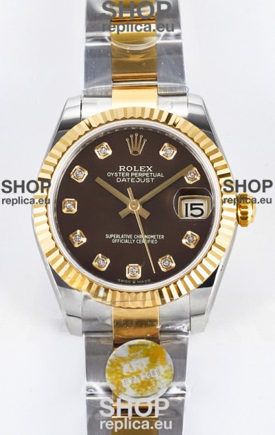 Rolex Super Clone Datejust ETA 2688 Movement 31MM Two Tone Yellow Gold Swiss Brown Dial