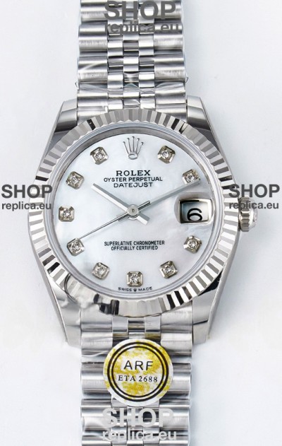 Rolex Super Clone Datejust ETA 2688 Movement 31MM Stainless Steel Pearl Dial Watch 