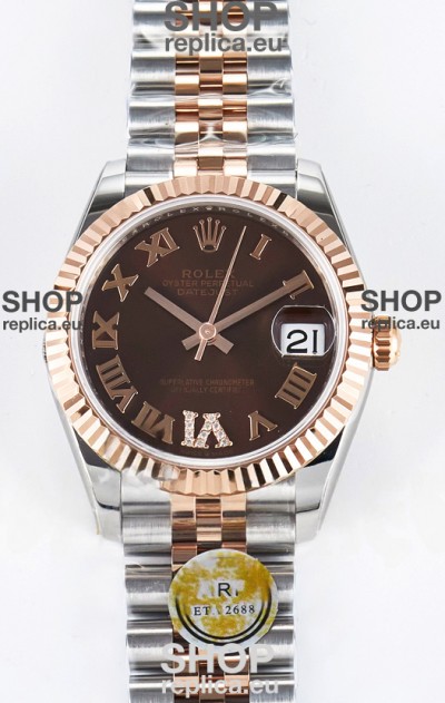 Rolex Super Clone Datejust ETA 2688 Movement 31MM Two Tone Rose Gold Swiss Brown Dial