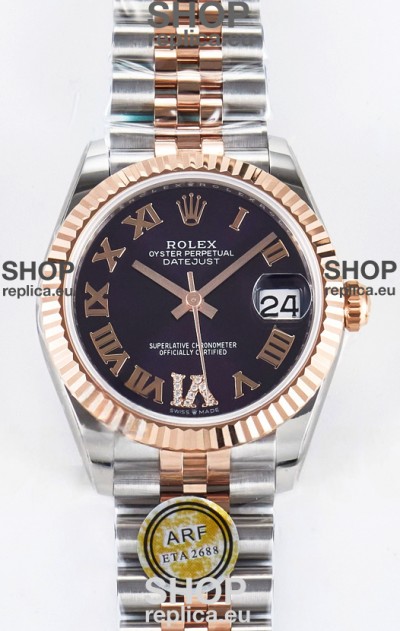 Rolex Super Clone Datejust ETA 2688 Movement 31MM Two Tone Rose Gold Swiss Purple Dial