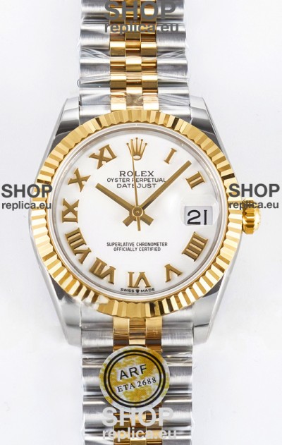 Rolex Super Clone Datejust ETA 2688 Movement 31MM Two Tone Yellow Gold Swiss White Dial