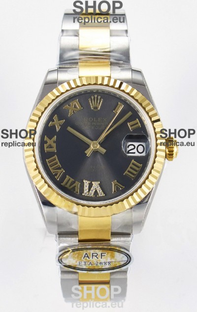 Rolex Super Clone Datejust ETA 2688 Movement 31MM Two Tone Yellow Gold Swiss Grey Dial