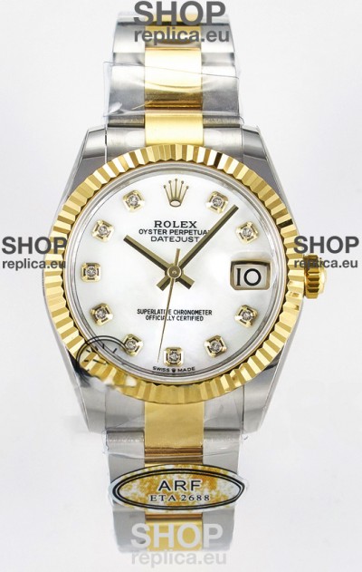 Rolex Super Clone Datejust ETA 2688 Movement 31MM Two Tone Yellow Gold Peal Dial