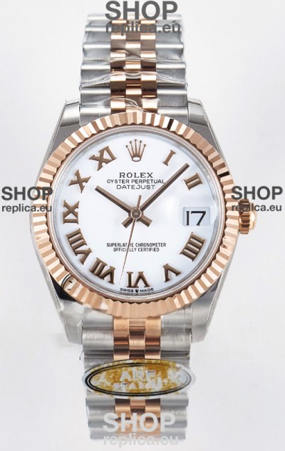 Rolex Super Clone Datejust ETA 2688 Movement 31MM Two Tone Rose Gold Swiss White Dial