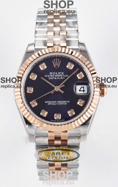 Rolex Super Clone Datejust ETA 2688 Movement 31MM Two Tone Rose Gold Swiss Purple Dial