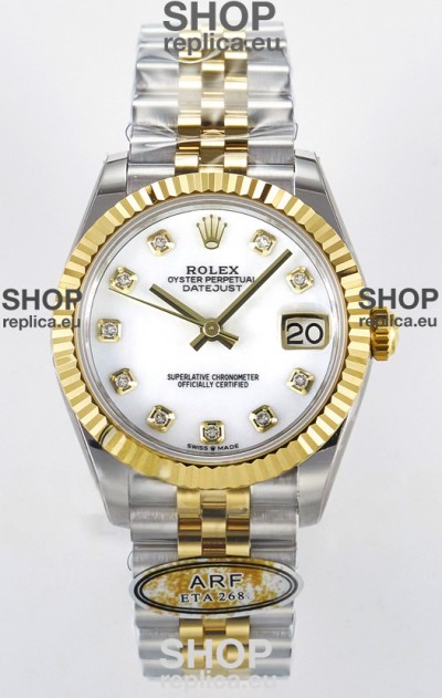 Rolex Super Clone Datejust ETA 2688 Movement 31MM Two Tone Yellow Gold Swiss White Dial