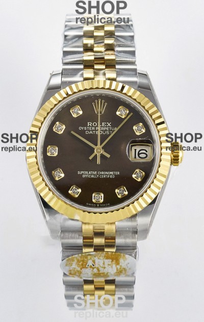 Rolex Super Clone Datejust ETA 2688 Movement 31MM Two Tone Yellow Gold Swiss Brown Dial