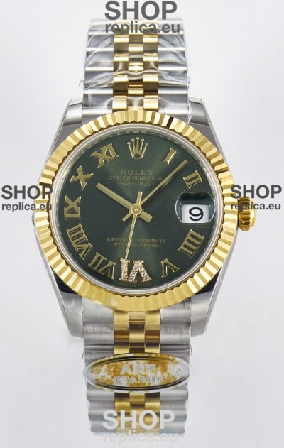Rolex Super Clone Datejust ETA 2688 Movement 31MM Two Tone Yellow Gold Swiss Green Dial 