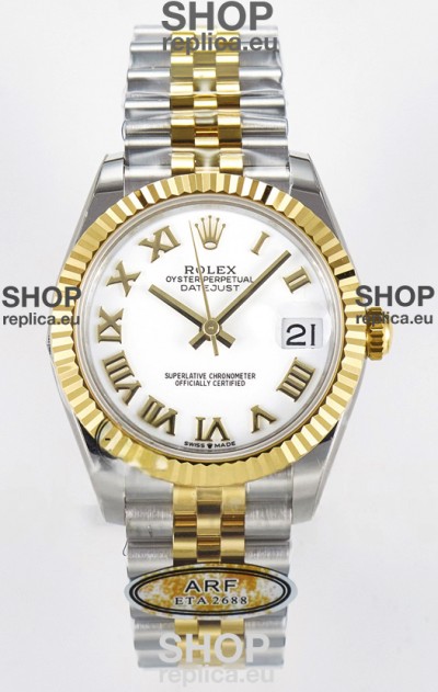Rolex Super Clone Datejust ETA 2688 Movement 31MM Two Tone Yellow Gold Swiss White Dial