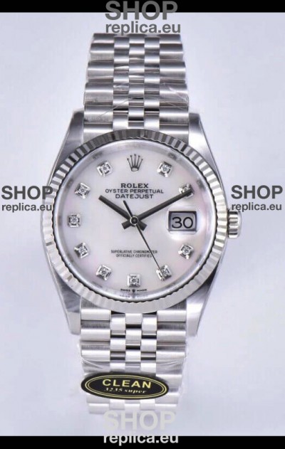 Rolex Datejust 126234 36MM Swiss Replica in 904L Steel in White Pearl Dial 1:1 Mirror Replica