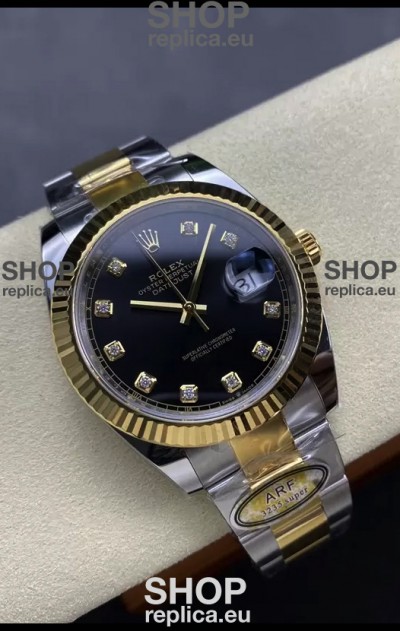 Rolex Datejust M126333 41MM ETA3235 72 Hours Power Black Diamonds Dial Oyster 1:1 Mirror Replica Yellow Gold 904L Steel