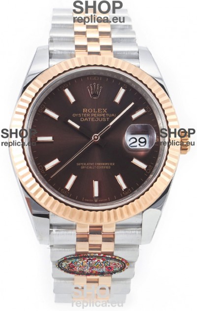Rolex Datejust M126333 41MM ETA3235 72 Hours Power Brown Dial Jubilee 1:1 Mirror Replica Rose Gold 904L Steel