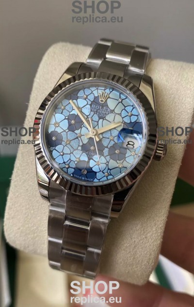Rolex Datejust Ladies 31MM Cal.3135 Movement Swiss Replica Blue Motif Oyster Strap in 904L Steel Casing