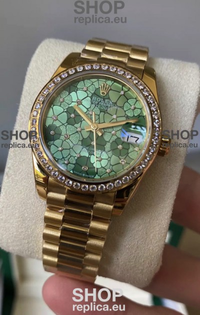 Rolex Datejust M278248 31MM Swiss Replica in Gold - Green Motif Dial 1:1 Mirror Quality