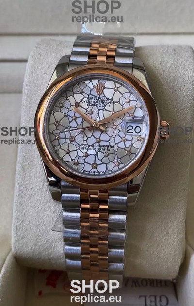 Rolex Datejust M278381RBR 31MM Swiss Replica Two Tone Rose Gold - Floral Motif Dial 1:1 Mirror Quality