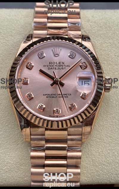 Rolex Datejust 31MM Swiss Watch in 904L Steel Rose Gold Dial 1:1 Mirror Replica