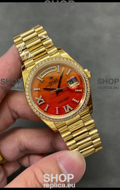 Rolex Day Date Carnelian 18K Yellow Gold Watch 36MM - 1:1 Mirror Replica Watch 