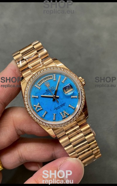 Rolex Day Date Turquoise Set 18K Yellow Gold Watch 36MM - 1:1 Mirror Replica Watch 