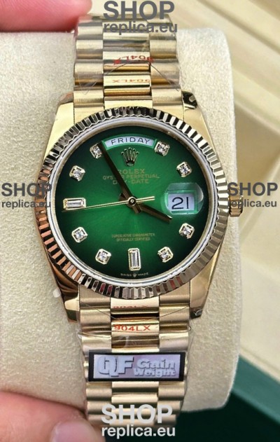 Rolex Day Date Super Clone 18K Yellow Gold Watch 36MM - Green Dial 1:1 Mirror Replica Watch 