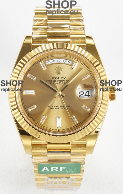 Rolex Day Date Super Clone 18K Yellow Gold Watch 40MM - Gold Dial 1:1 Mirror Quality