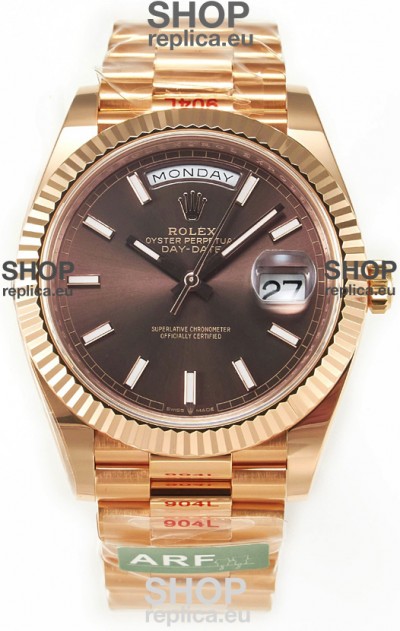 Rolex Day Date 40MM 1:1 Rose Gold in Brown Dial 1:1 Mirror Replica Watch